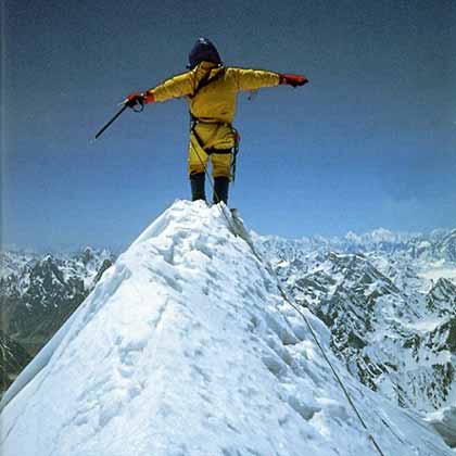 
Greg Child on Gasherbrum IV summit June 22, 1986 - Thin Air Encounters In The Himalaya book
